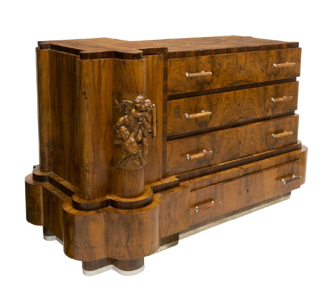 ITALIAN ART DECO FIGURAL CARVED BURLWOOD COMMODE (1 of 3)