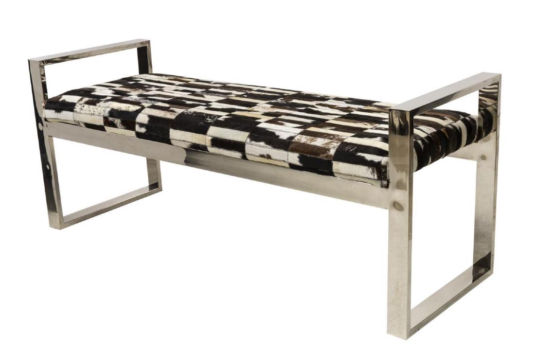 MODERN COWHIDE & ALUMINUM BENCH (1 of 2)