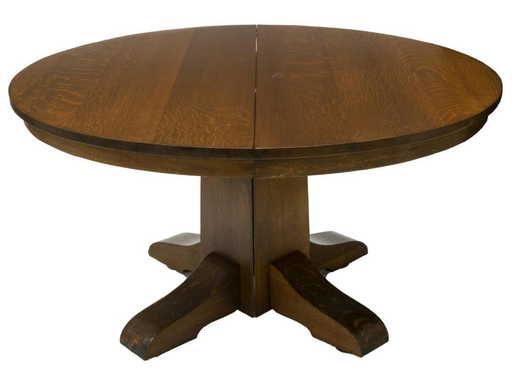 Gustav Stickley Oak Round Extension Dining Table