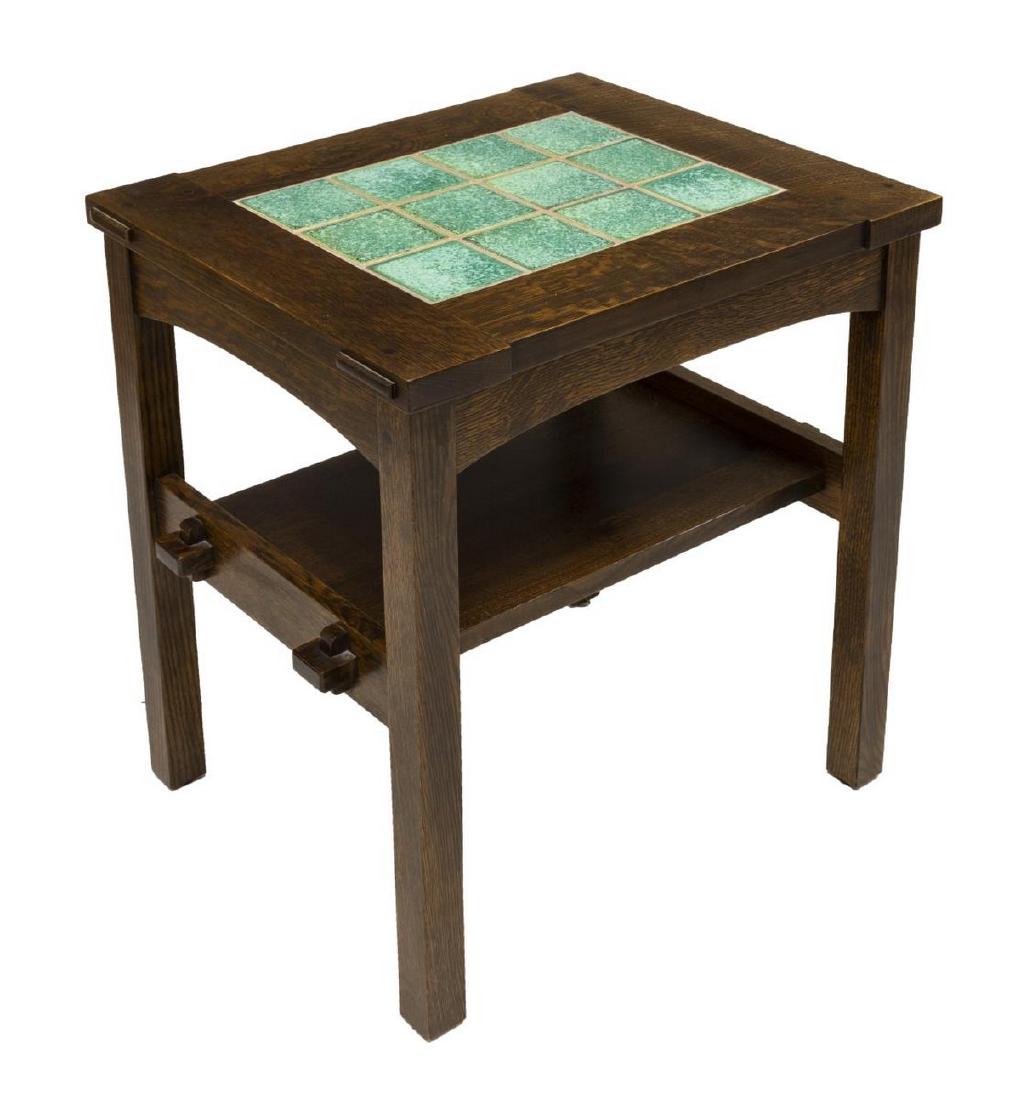 L.&J.G. STICKLEY MISSION TILE TOP OAK END TABLE (1 of 3)