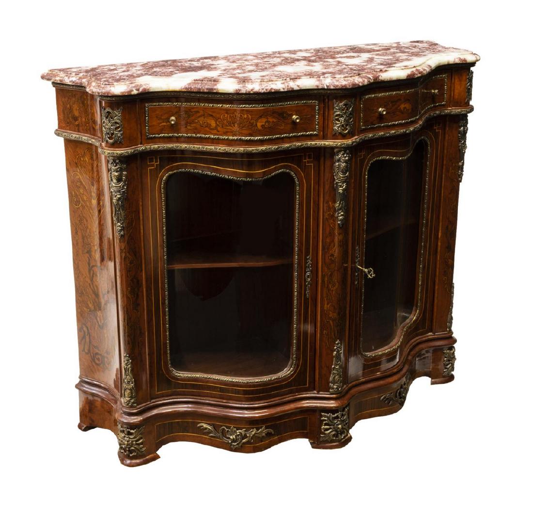 VINTAGE MARBLE TOP MAHOGANY GLAZED SIDEBOARD (1 of 3)