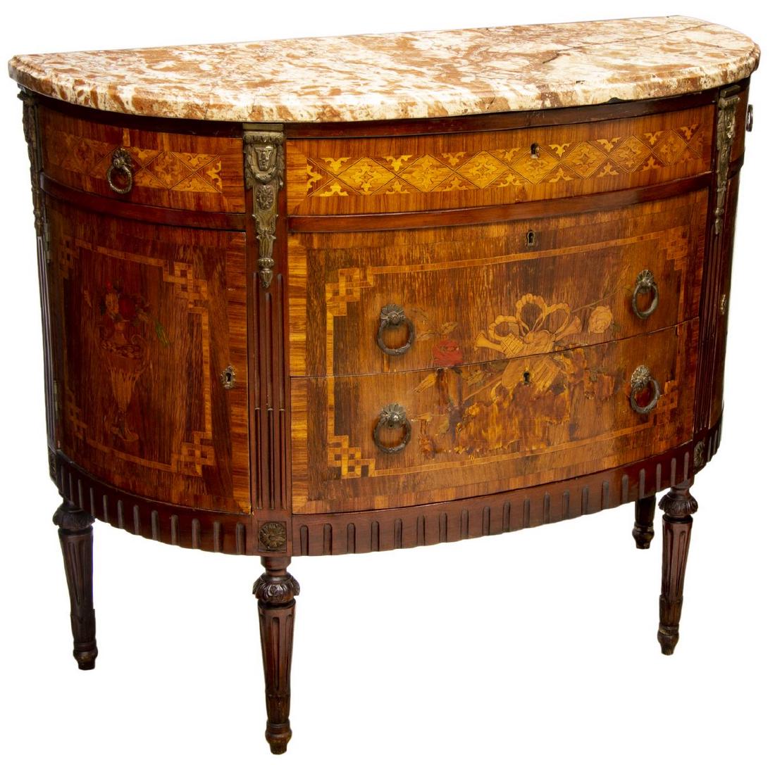 LOUIS XVI STYLE MARQUETRY INLAID MARBLE CABINET (1 of 4)