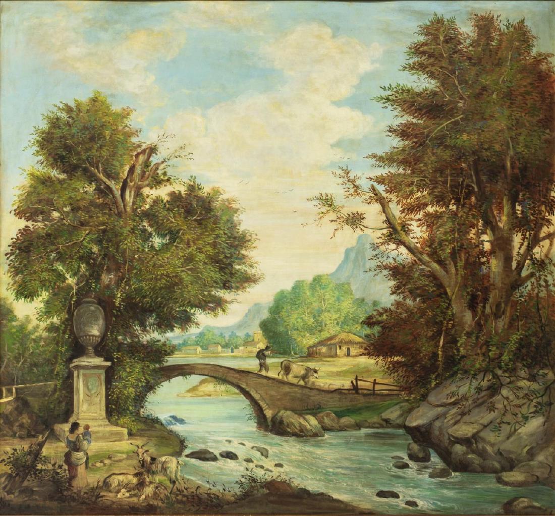 LARGE FRAMED ITALIAN SCHOOL PASTORAL PAINTING (1 of 3)