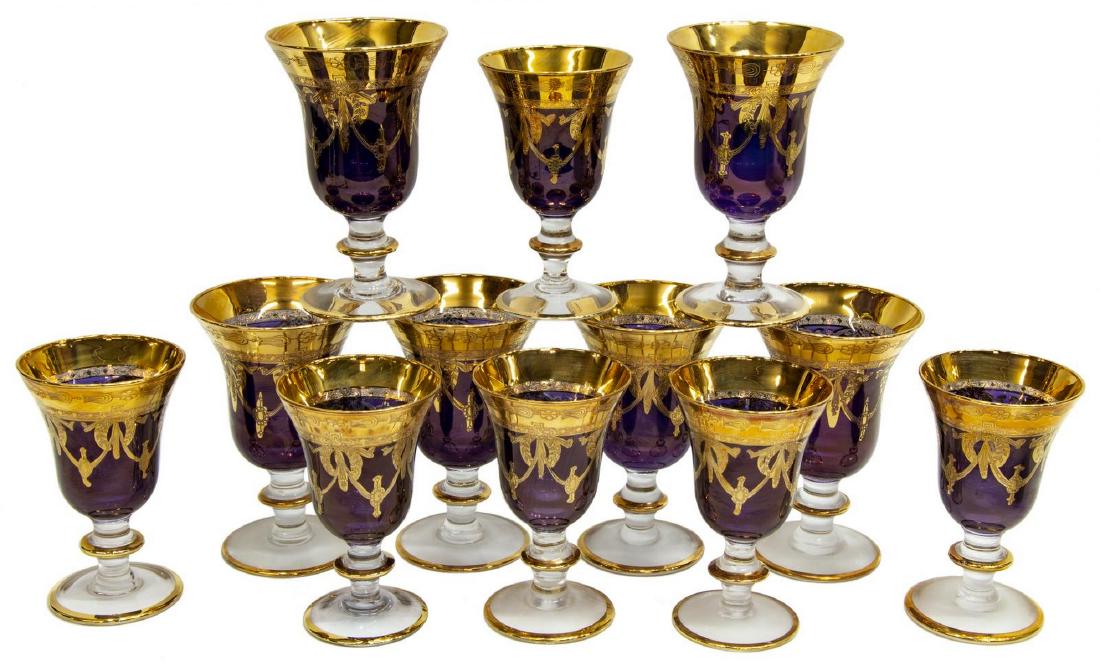 (12) MURANO ETCHED GILT AMETHYST GLASS STEMWARE (1 of 2)