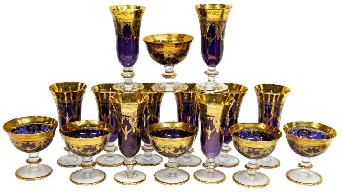 (16) MURANO ETCHED GILT AMETHYST GLASS STEMWARE (1 of 2)