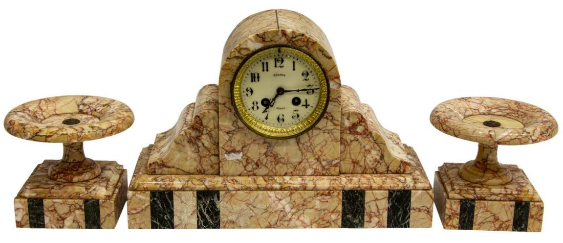 (3) FRENCH ART DECO MARBLE MANTEL CLOCK SET (1 of 5)