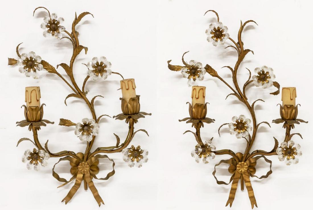 (2) ITALIAN GILT METAL FLORAL 2-LIGHT WALL SCONCES (1 of 2)