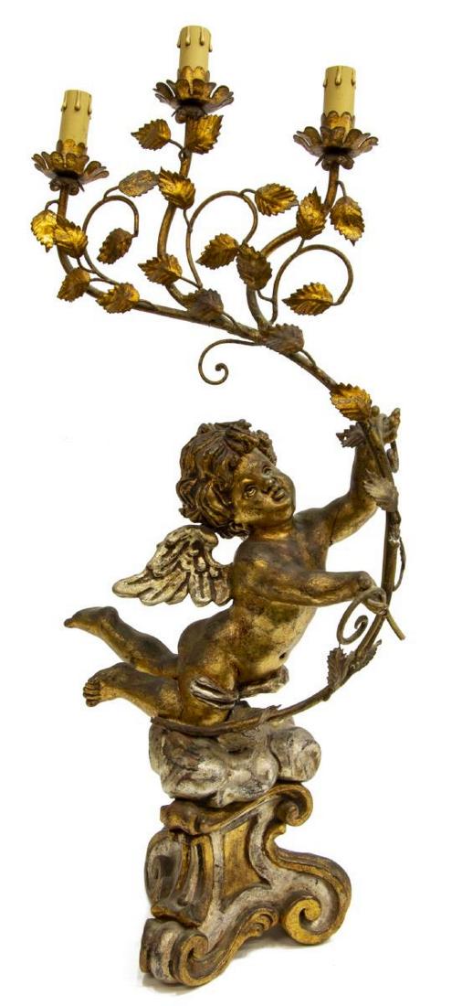 ITALIAN GILT PUTTO 3-LIGHT CANDELABRA TABLE LAMP (1 of 3)
