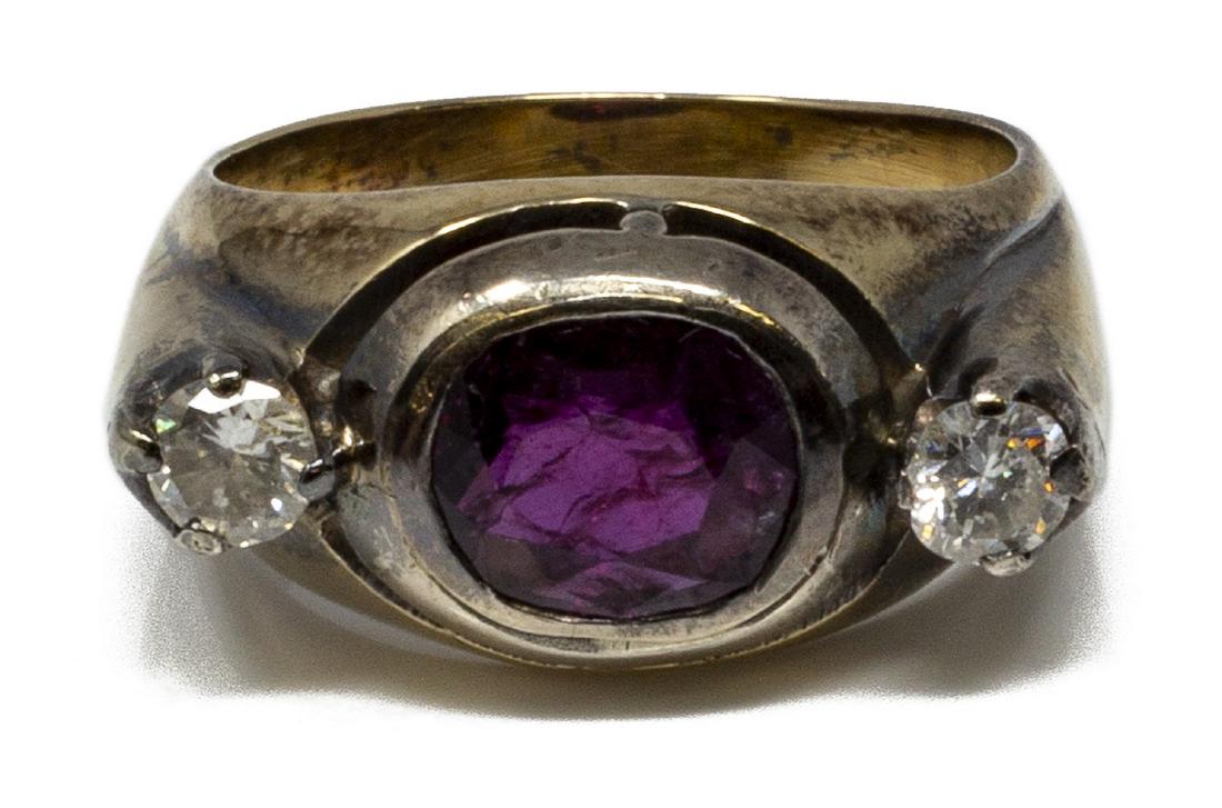 ESTATE 14KT YELLOW GOLD, RUBY & DIAMOND RING (1 of 4)