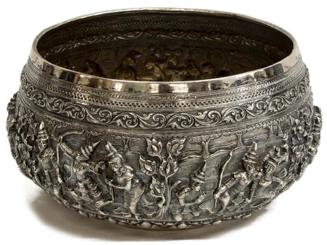 LARGE BURMESE 950 SILVER REPOUSSE CENTER BOWL (1 of 5)