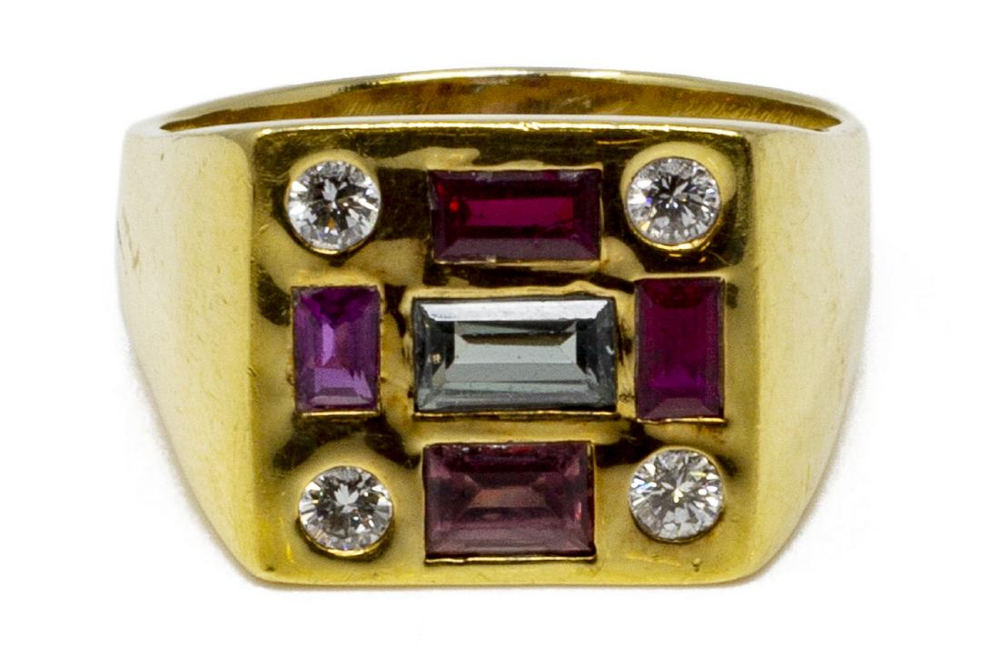 ESTATE 18KT GOLD, RUBY, DIAMOND & SAPPHIRE RING (1 of 6)