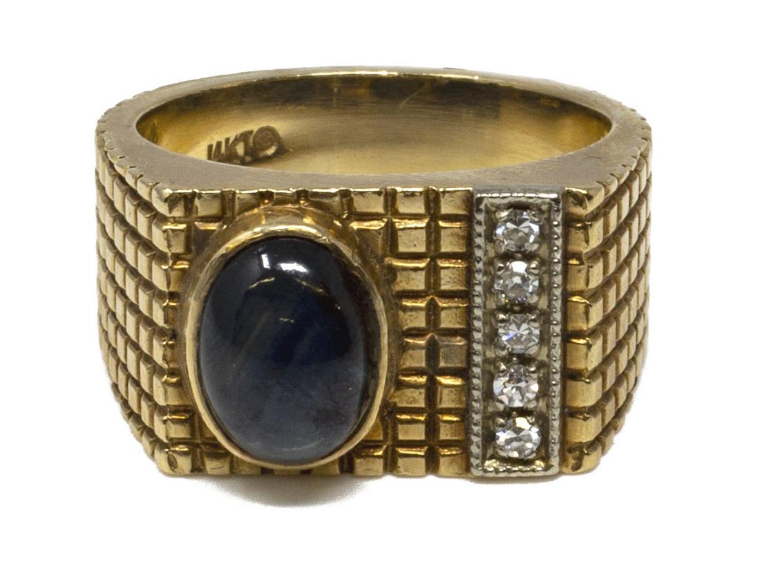 ESTATE 14KT, DIAMOND & STAR SAPPHIRE CABOCHON RING (1 of 4)
