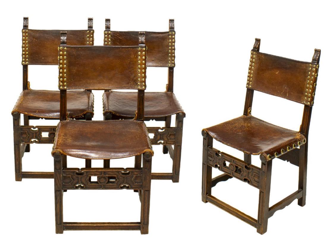 (4) SPANISH BAROQUE STYLE OAK SIDE CHAIRS (1 of 2)