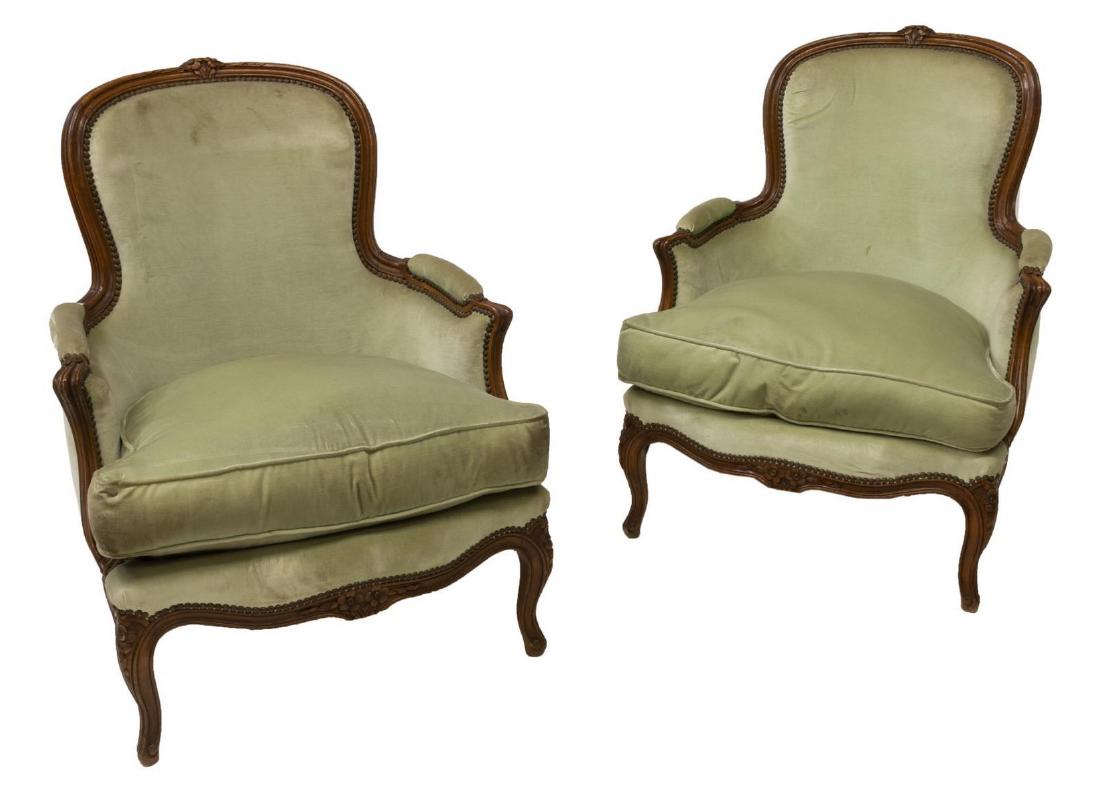 (2) FRENCH LOUIS XV STYLE CARVED BERGERE CHAIRS (1 of 2)