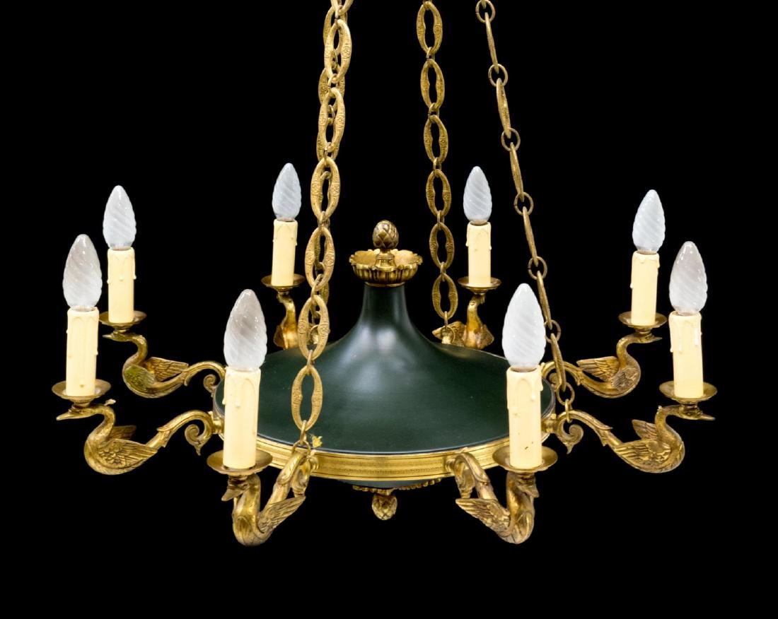 FRENCH GILT METAL EMPIRE STYLE 8-LIGHT CHANDELIER (1 of 2)