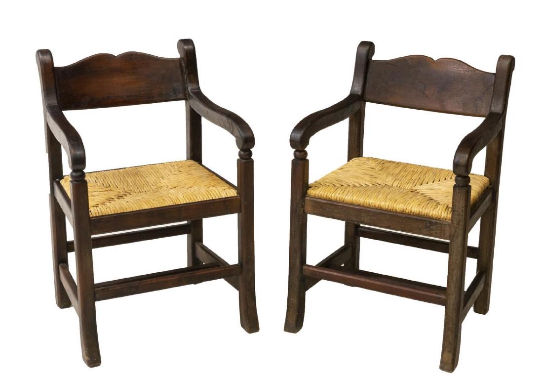 2)HEAVY RUSTIC CARVED WOOD RUSH SEAT ARMCHAIRS (1 of 2)