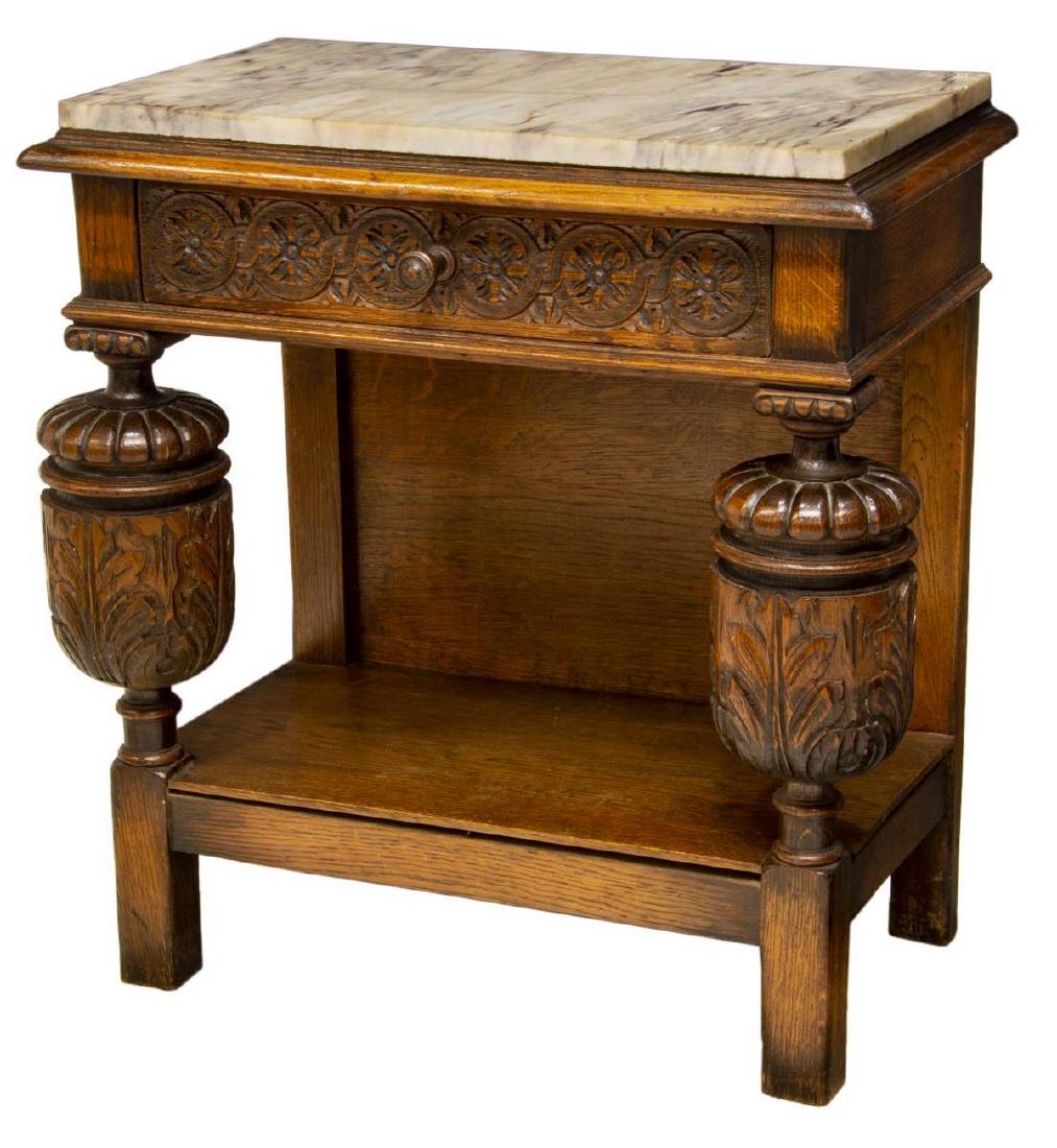 SPANISH BASQUE COUNTRY STYLE OAK MARBLE SIDE TABLE (1 of 3)