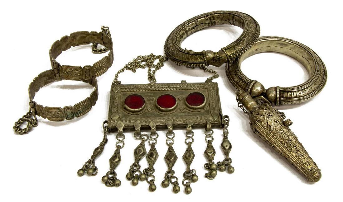 (6) BEDOUIN SILVER BRACELETS, NECKLACE & BOTTLE (1 of 5)