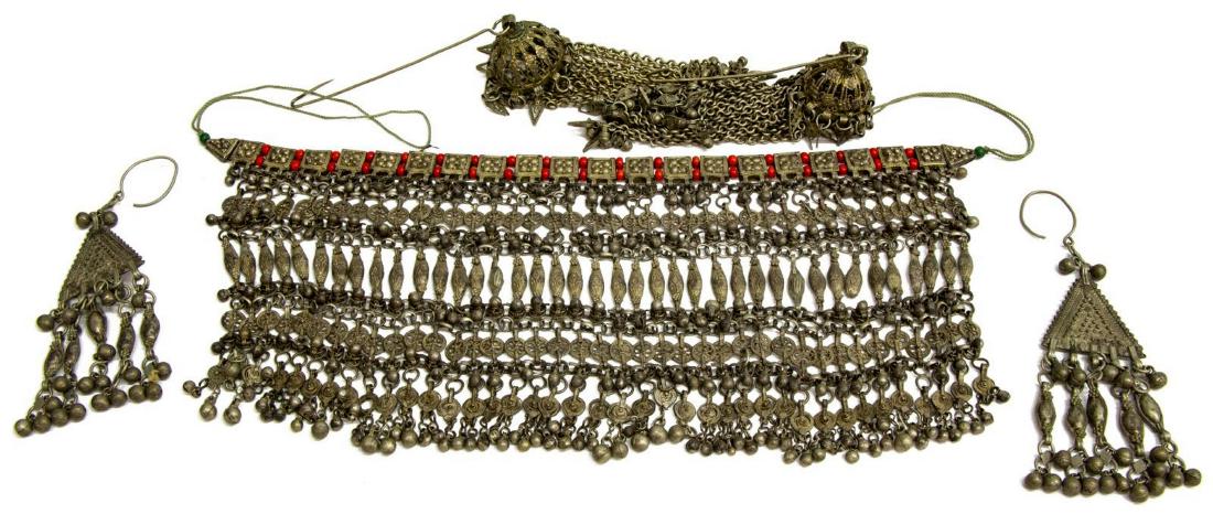 (5PC) BEDOUIN SILVER JEWELRY, EARRINGS, NECKLACE (1 of 5)