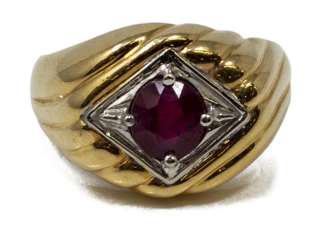 ESTATE GENT'S 14KT YELLOW GOLD & RUBY RING (1 of 4)