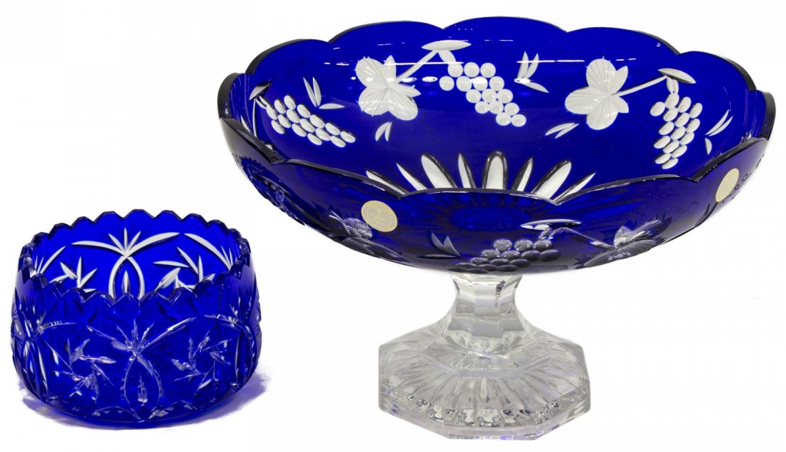 (2) BOHEMIAN COBALT BLUE CUT TO CLEAR GLASS BOWLS (1 of 3)