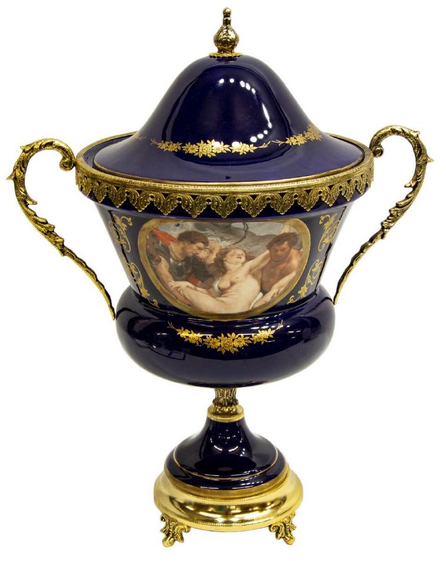 SEVRES STYLE COBALT LIDDED URN W/ RUBENS SCENE (1 of 3)