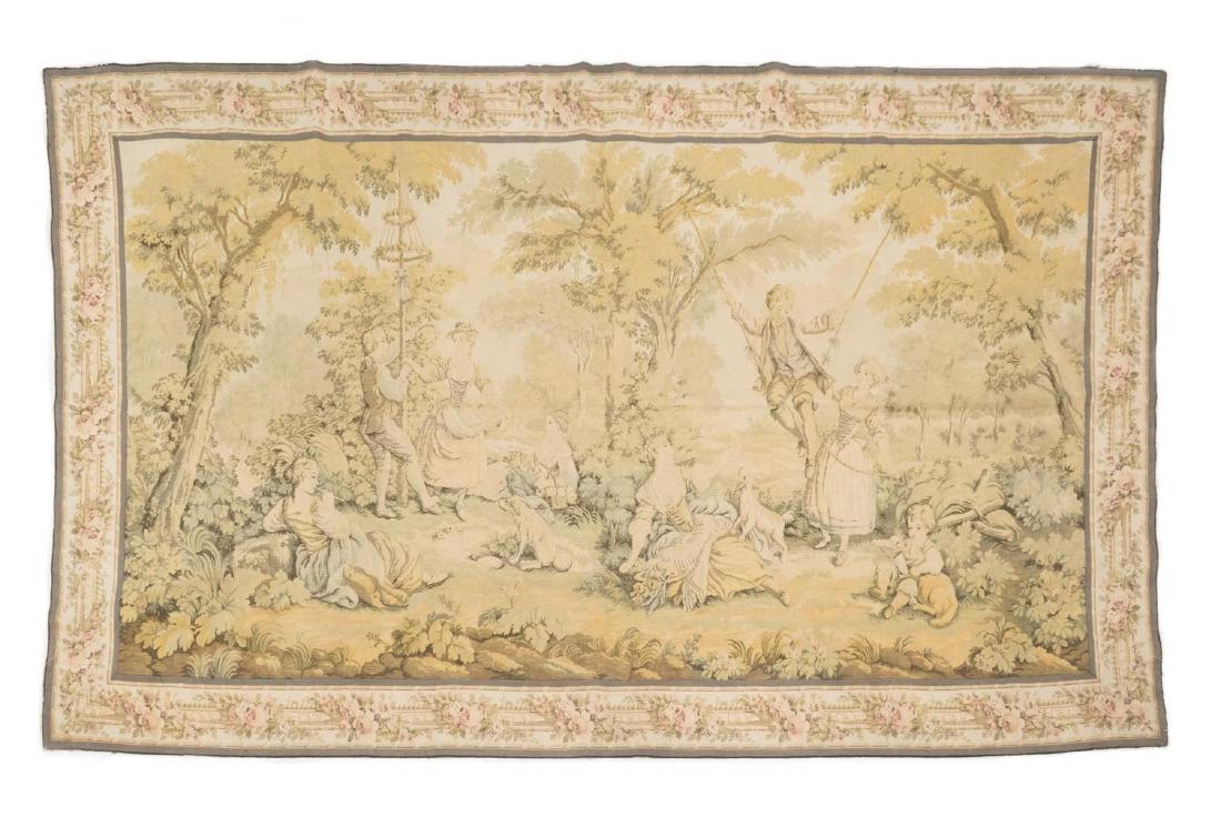 BELGIUM TAPESTRY 18TH C. PASTORAL SCENE 68" x 117" (1 of 3)