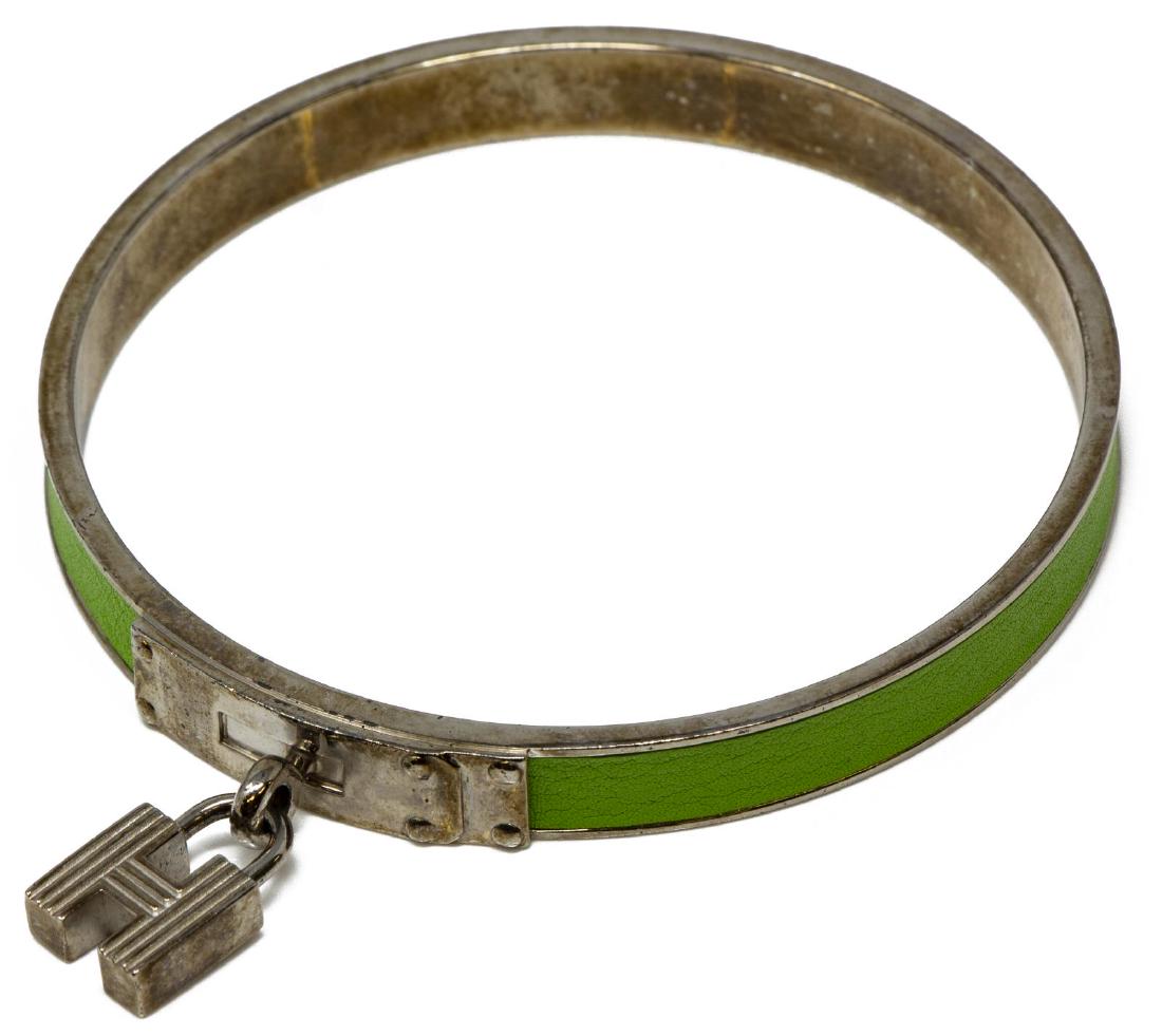 HERMES 'KELLY LOCK CADENA' GREEN LEATHER BRACELET (1 of 4)