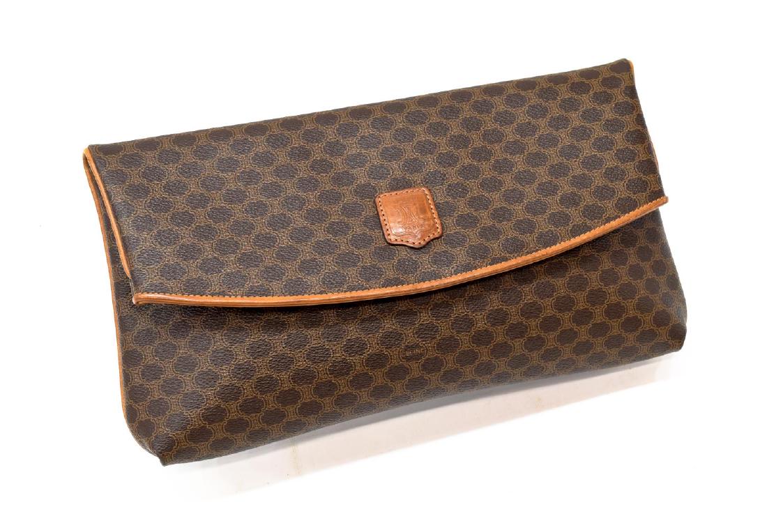 CELINE BROWN MACADAM MONOGRAM CANVAS CLUTCH (1 of 8)