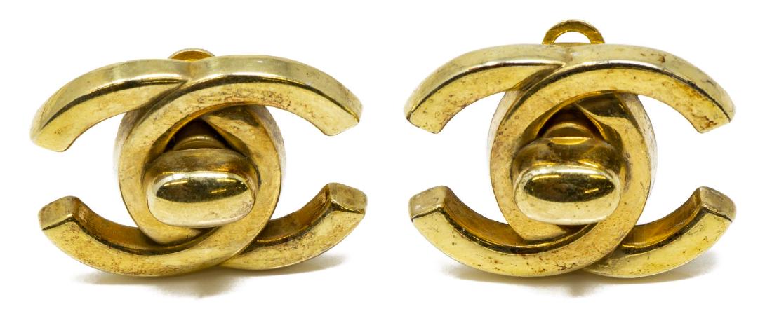 CHANEL GOLD-TONE CC TURNLOCK CLIP-ON EARRINGS (1 of 3)