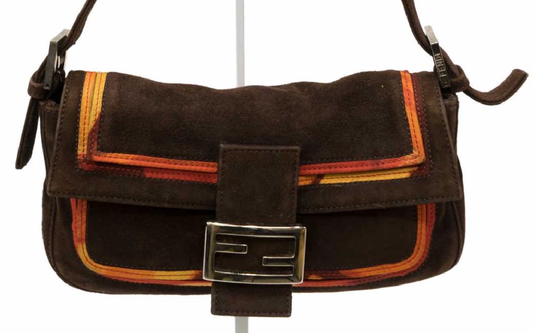 FENDI 'BAGUETTE' BROWN SUEDE WITH RED SILK LINING (1 of 5)