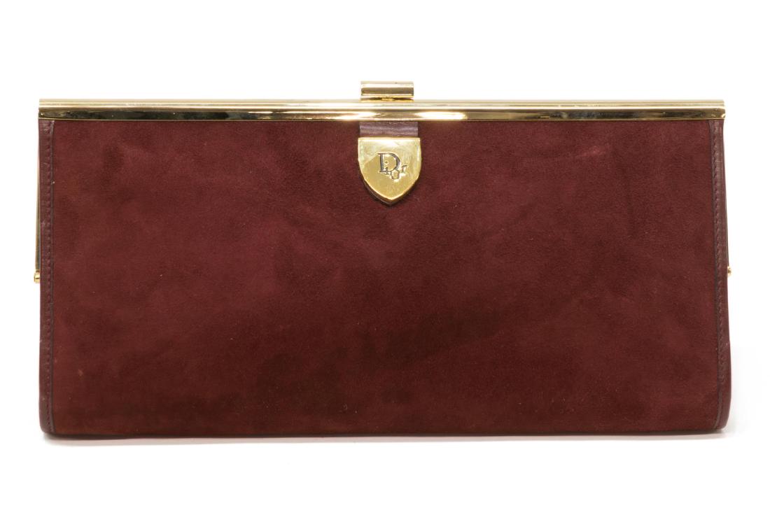 VINTAGE CHRISTIAN DIOR CLUTCH BURGUNDY SUEDE (1 of 4)