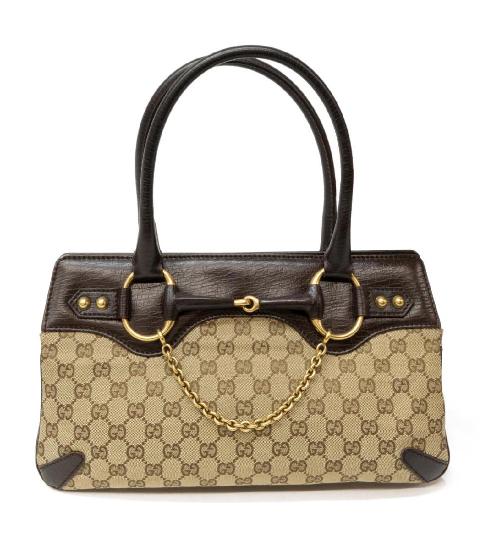 GUCCI BEIGE CHAIN BIT MONOGRAMMED CANVAS TOTE (1 of 4)