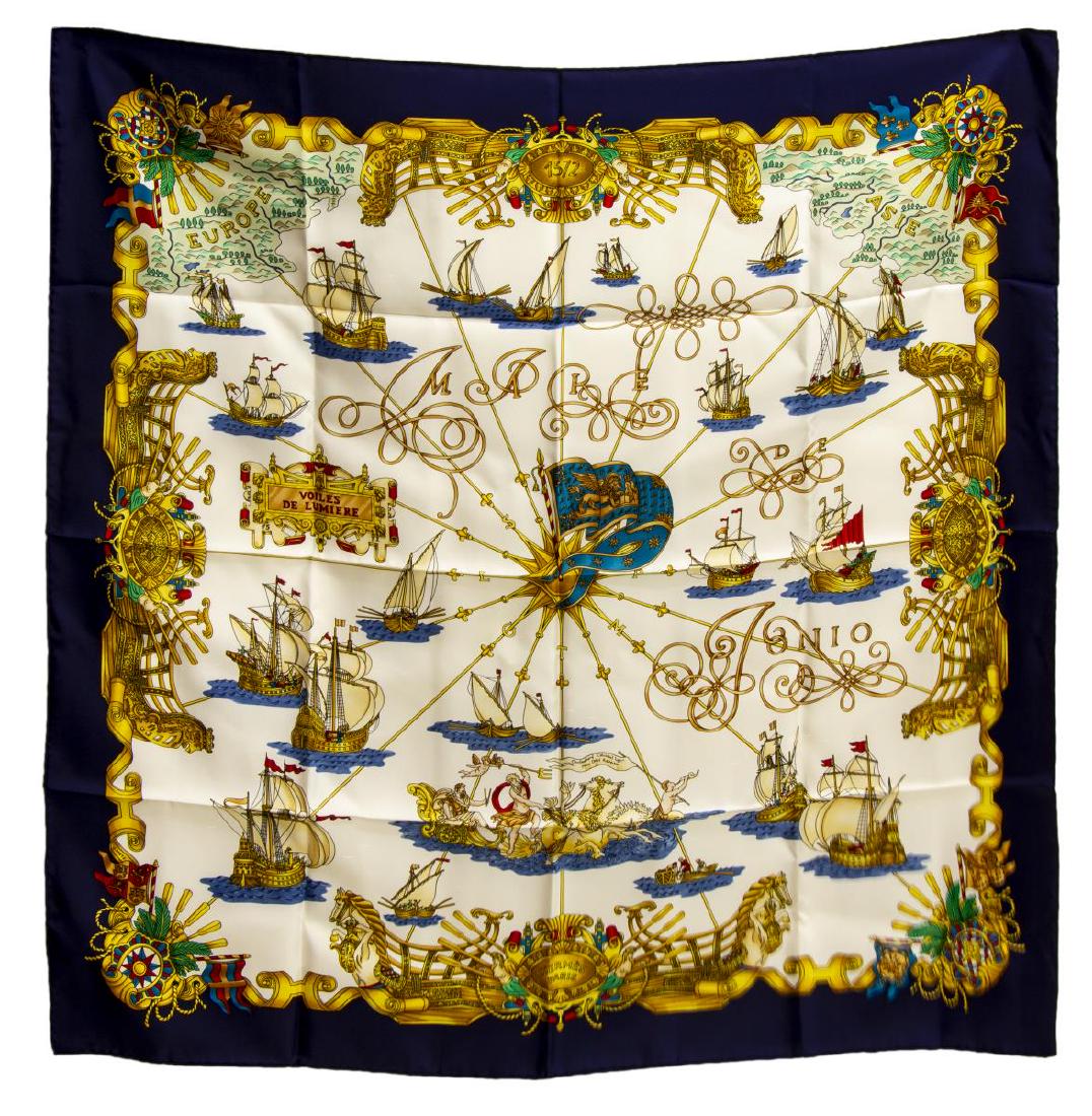 HERMES SILK TWILL SCARF, 'VOILES DE LUMIERE' (1 of 3)