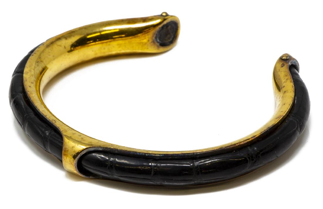 VINTAGE HERMES ALLIGATOR LEATHER CUFF BRACELET (1 of 4)