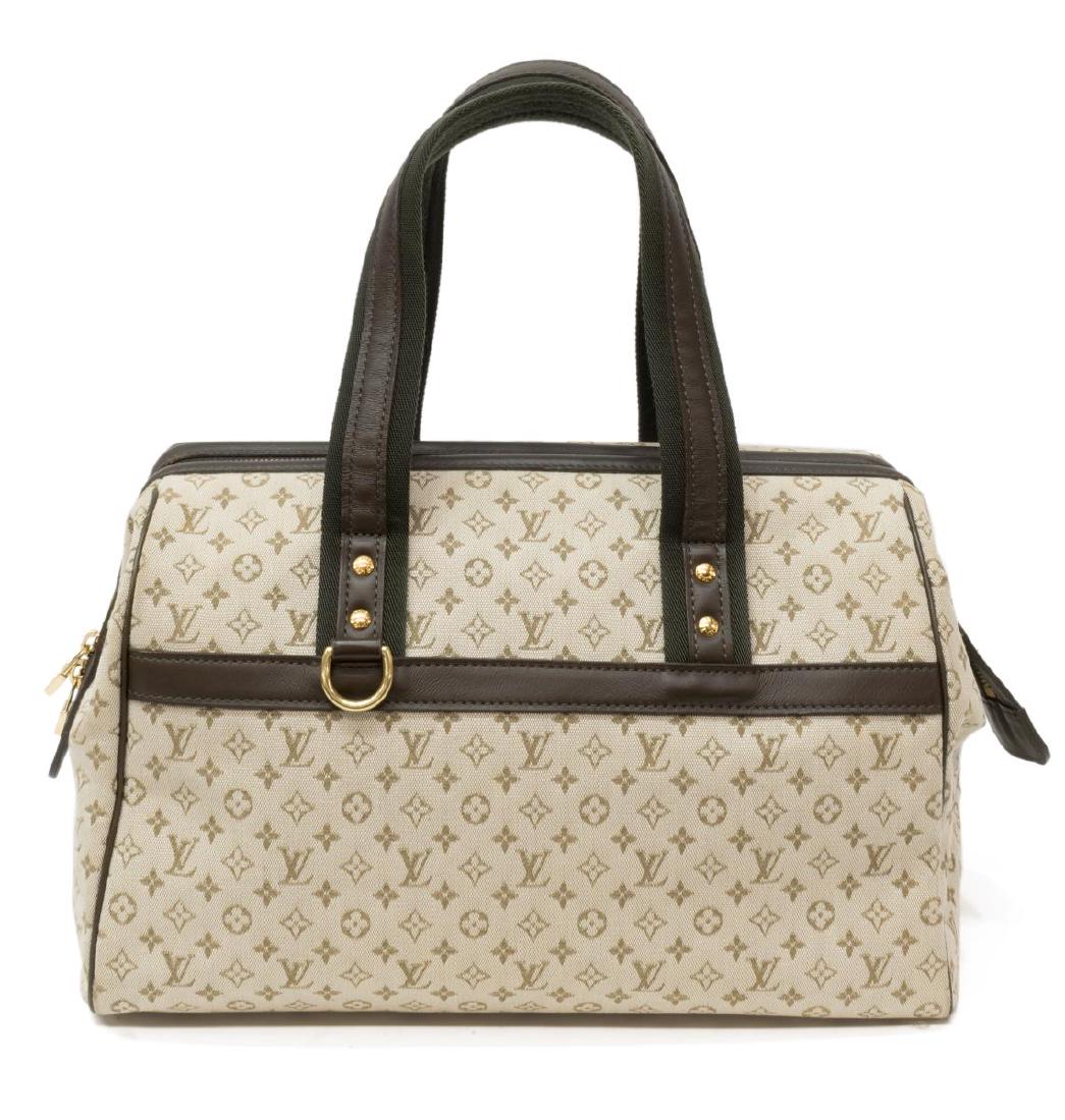 LOUIS VUITTON 'JOSEPHINE GM' KHAKI MONOGRAM IDYLLE: Louis Vuitton â€œJosephine GMâ€ tote bag, in khaki monogram Idylle canvas, with brass hardware, brown leather trim, dual flat shoulder straps, zip closure at top opening to tonal canvas lined i