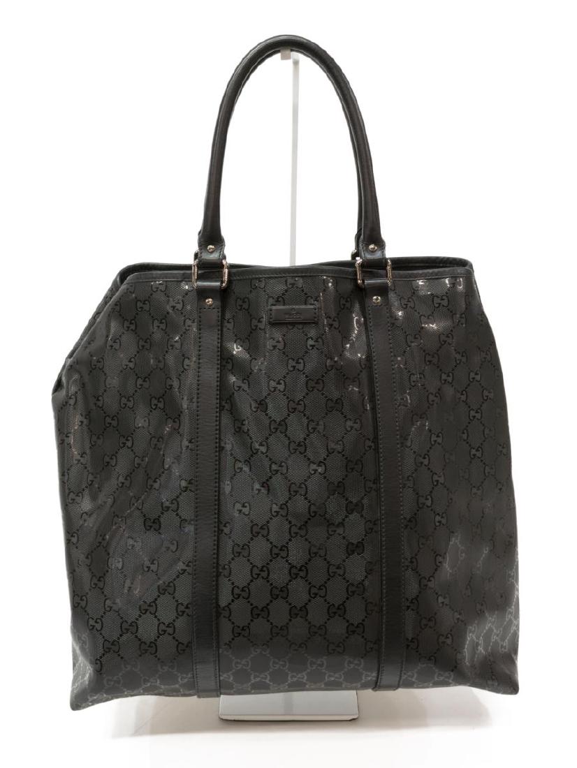 GUCCI TALL TOTE BAG IN BLACK GUCCISSIMA LEATHER (1 of 5)