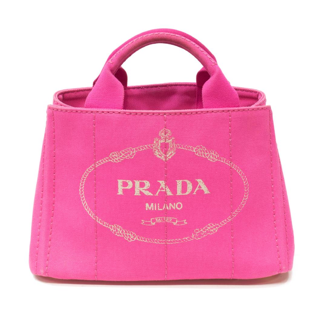 PRADA LOGO TOTE BAG IN FUSCHIA PINK DENIM CANVAS (1 of 4)