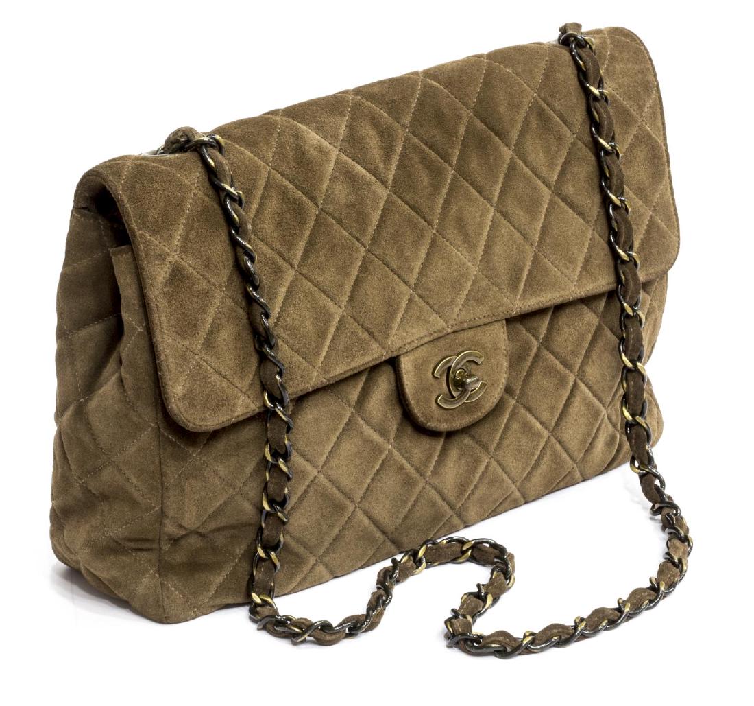 CHANEL 'JUMBO SINGLE FLAP' BROWN SUEDE QUILTED BAG (1 of 4)
