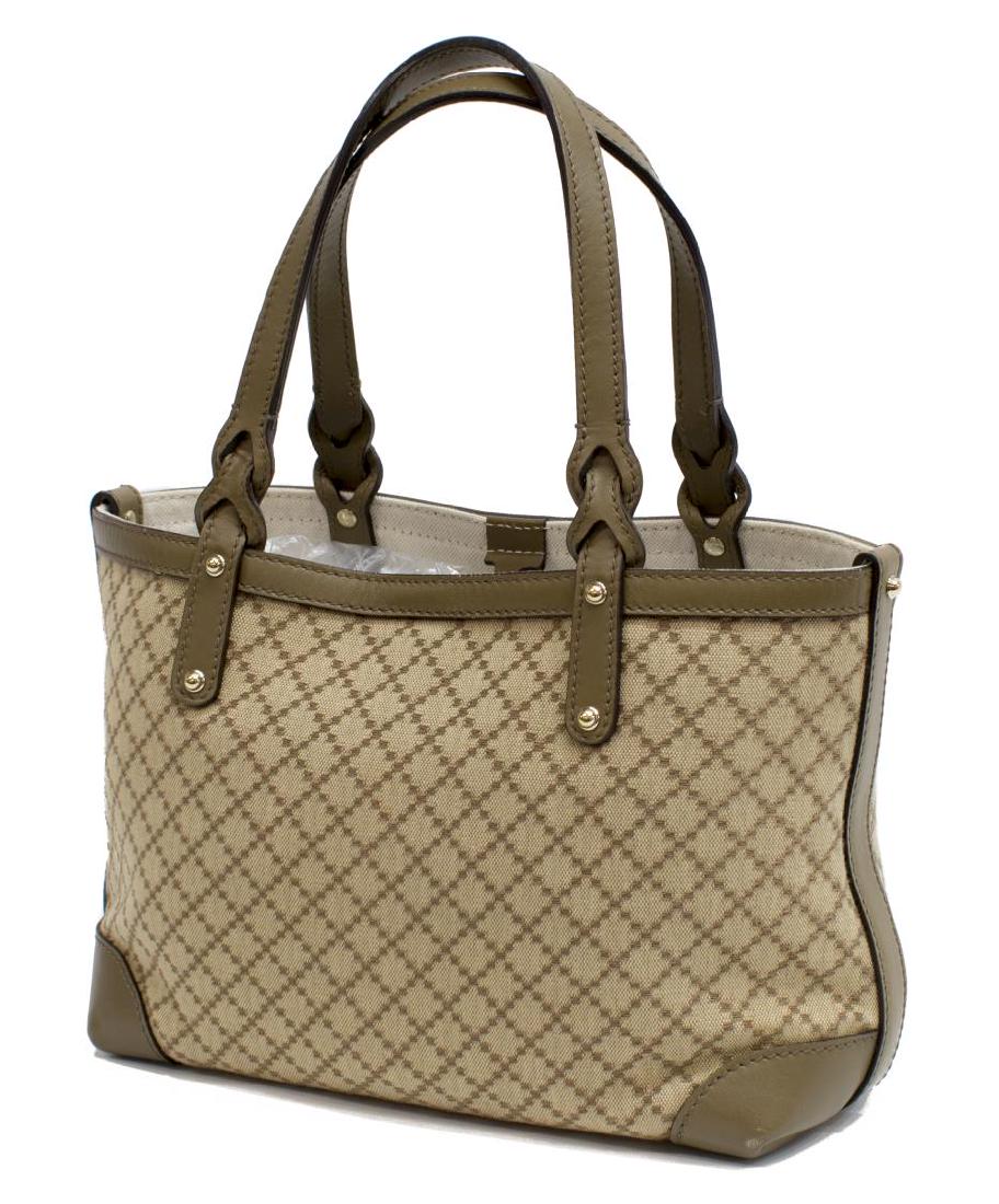 GUCCI BROWN & TAN DIAMANTE CANVAS CRAFT TOTE BAG (1 of 5)