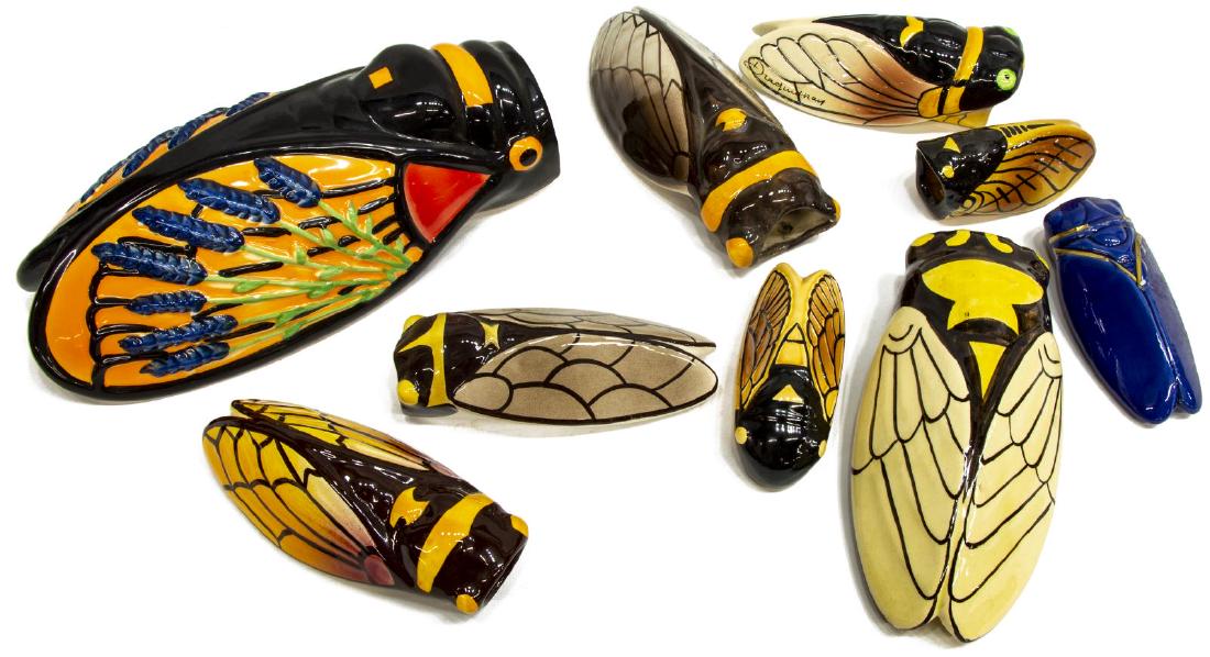 (8) FRENCH POLYCHROME CERAMIC CICADA WALLPOCKETS (1 of 3)