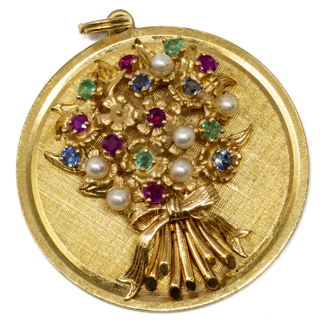 ESTATE 14KT FLORAL BOUQUET GEMSET PENDANT (1 of 3)