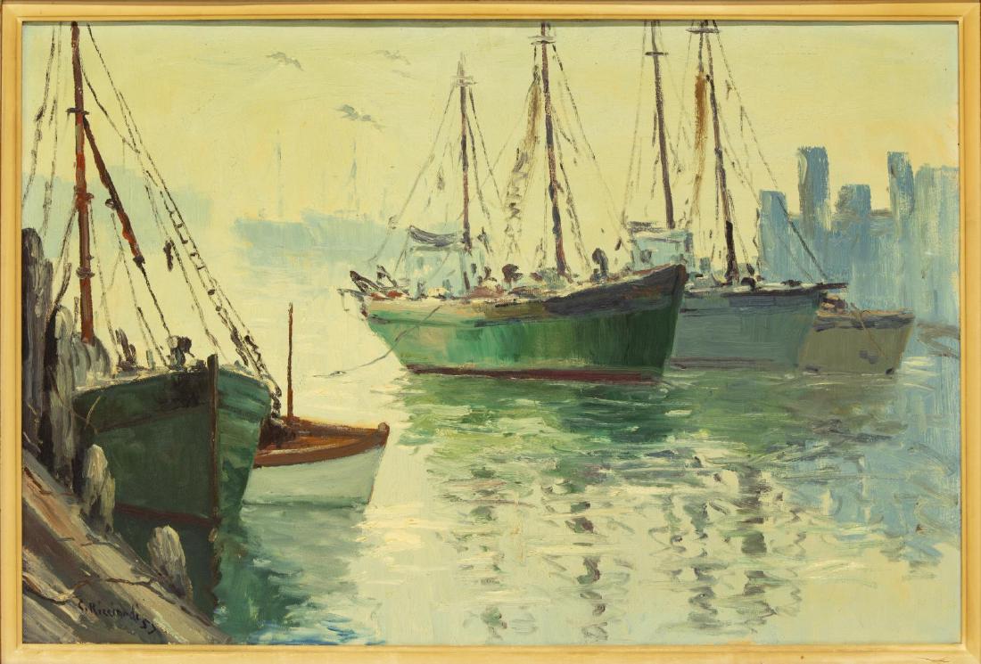 CESARE RICCIARDI (1892-1973) HARBOR OIL PAINTING (1 of 5)