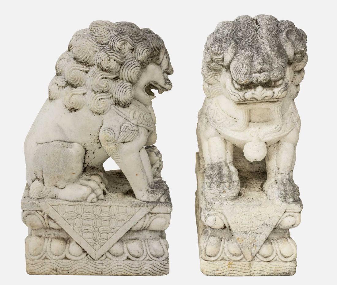 (2) CHINESE CARVED WHITE MARBLE FOO LION GUARDIANS (1 of 3)