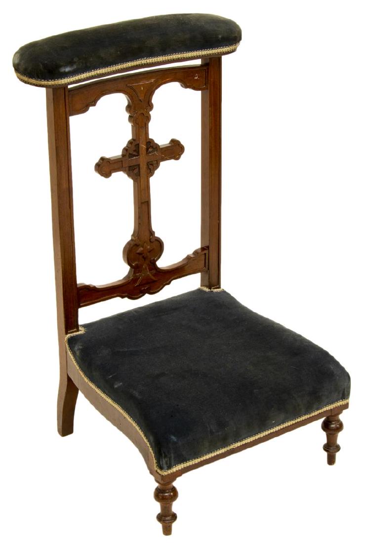 FRENCH CARVED UPHOLSTERED PRIE-DIEU PRAYER CHAIR (1 of 3)
