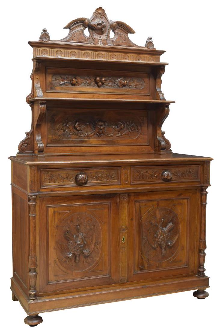 BLACK FOREST CARVED MAHOGANY HUNTING SIDEBOARD (1 of 3)