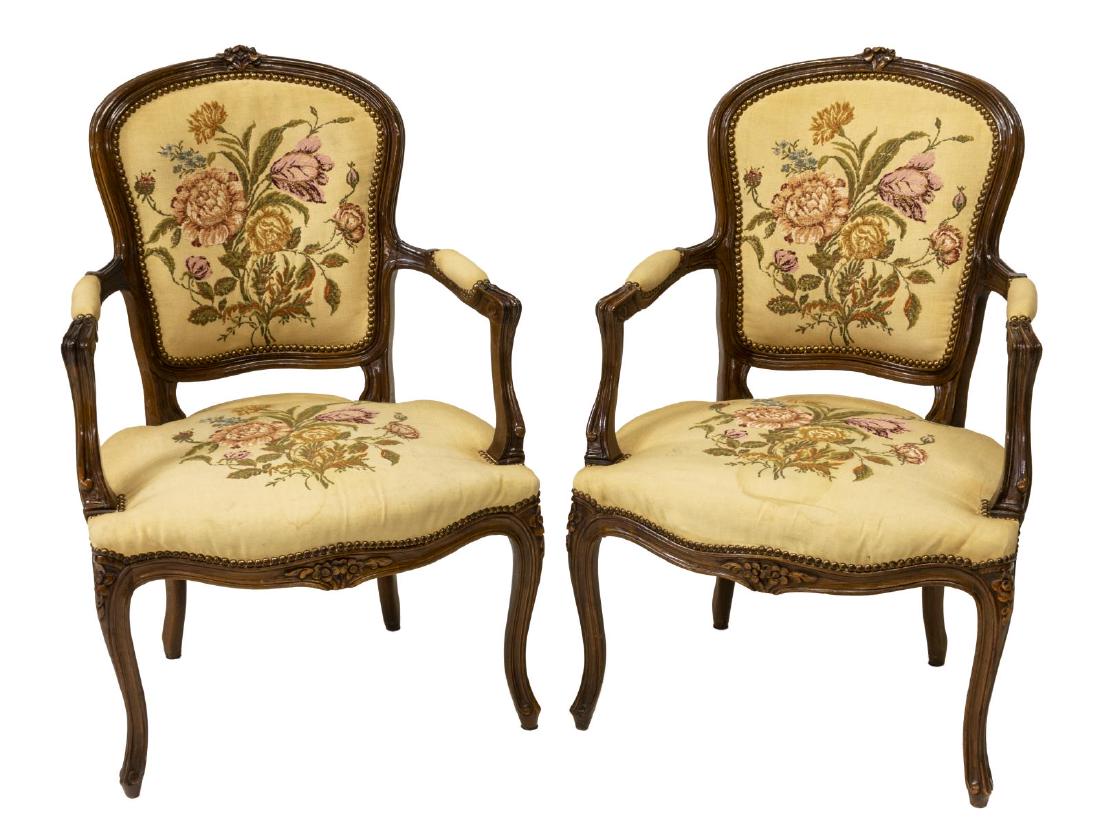 (2) FRENCH LOUIS XV STYLE NEEDLEPOINT ARM CHAIRS (1 of 3)