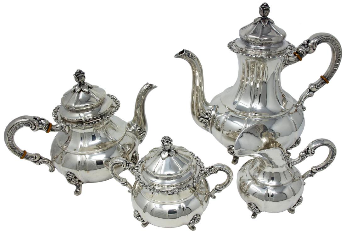 4) GAYER & KRAUSS HEIDELBERG ROSE STERLING TEA SET (1 of 4)