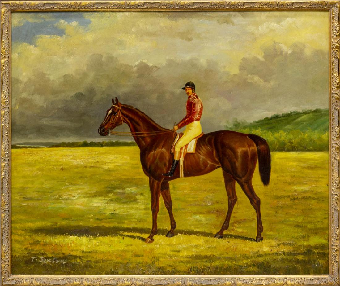 FRAMED OIL ON CANVAS PAINTING, HORSE & JOCKEY (1 of 5)