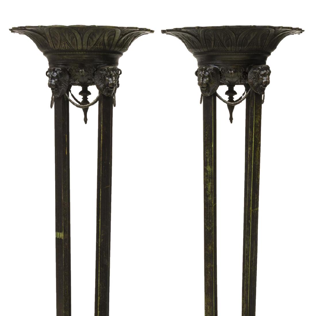 (PAIR) PATINATED LION'S MASK TORCHIERES, JOHN LYLE (1 of 4)